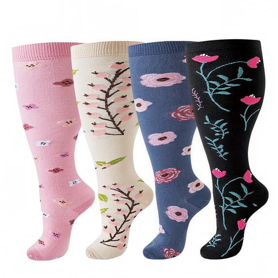 4 Pairs Plus Size Compression Socks For Women Men,20-30 MmHg Wide Calf Knee High Support Stockings For Circulation,Athletic,Nurse,Running