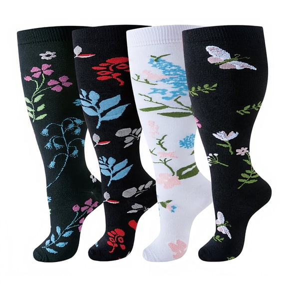4 Pairs Plus Size Compression Socks For Women Men,20-30 MmHg Wide Calf Knee High Support Stockings For Circulation,Athletic,Nurse,Running