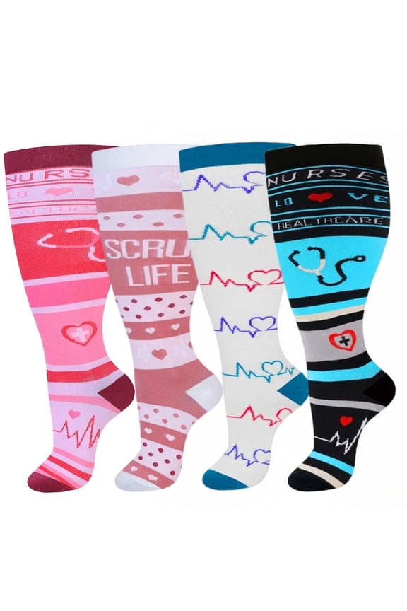 4 Pairs Plus Size Compression Socks For Women Men,20-30 MmHg Wide Calf Knee High Support Stockings For Circulation,Athletic,Nurse,Running