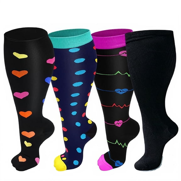 4 Pairs Plus Size Compression Socks For Women Men,20-30 MmHg Wide Calf Knee High Support Stockings For Circulation,Athletic,Nurse,Running