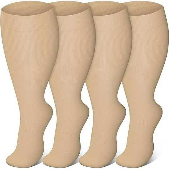 4 Pairs Plus Size Compression Socks for Men Women Knee Support Hose Medias De Compresion Para Mujer Nurse Nursing School Student Accessories for Work Leg Long Stockings Pregnancy Maternity Travel