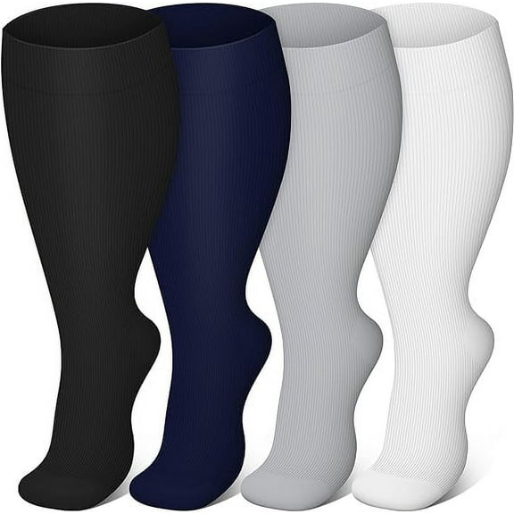 4 Pairs Plus Size Compression Socks for Men Women Knee Support Hose Medias De Compresion Para Mujer Nurse Nursing School Student Accessories for Work Leg Long Stockings Pregnancy Maternity Travel