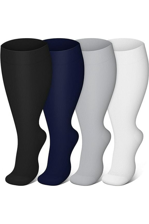 4 Pairs Plus Size Compression Socks for Men Women Knee Support Hose Medias De Compresion Para Mujer Nurse Nursing School Student Accessories for Work Leg Long Stockings Pregnancy Maternity Travel
