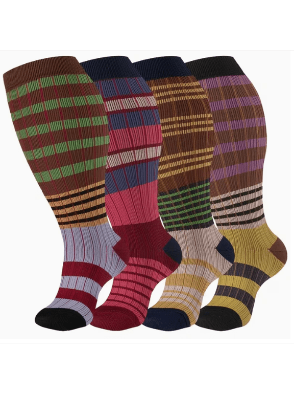 4 Pairs Plus Size Compression Socks for Men &Women Outdoor Sports Travel Knee High Leg Support Socks