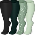 thumbnail image 1 of 4 Pairs Plus Size Compression Socks for Women & Men, Wide Calf 20-30mmhg for Circulation, Running, Nurse, Pregnant, 1 of 5