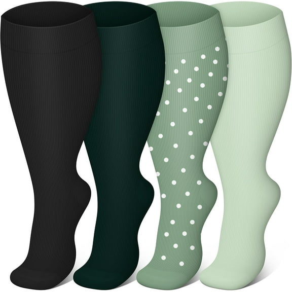 4 Pairs Plus Size Compression Socks for Women & Men, Wide Calf 20-30mmhg for Circulation, Running, Nurse, Pregnant