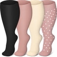 thumbnail image 1 of 4 Pairs Plus Size Compression Socks for Women & Men, Wide Calf 20-30mmhg for Circulation, Running, Nurse, Pregnant, 1 of 5