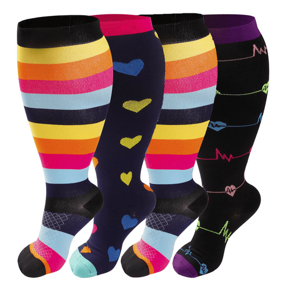 4 Pairs Plus Size Medical Sport Compression Socks - 15-20mmhg Graduated Knee-High Support for Men & Women, Ideal for Soccer, Running, and Nurses