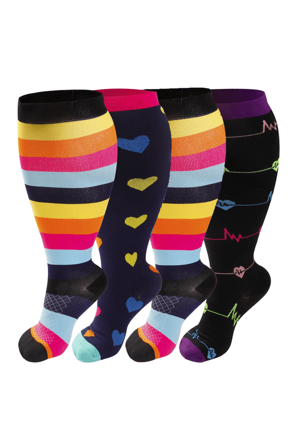 4 Pairs Plus Size Medical Sport Compression Socks - 15-20mmhg Graduated Knee-High Support for Men & Women, Ideal for Soccer, Running, and Nurses