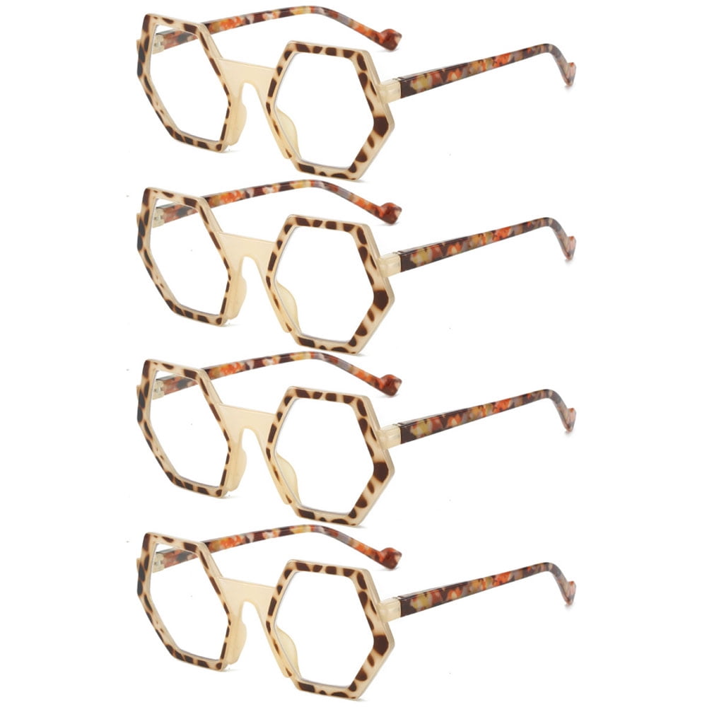 4 Pairs of Polygon Blue Light Blocking Reading Glasses 1.50 Oversized Brown Tortoiseshell Presbyopic Glasses Stylish Candy Color Spring Hinge Readers +1.50