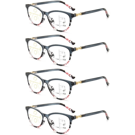 4 Pairs Progressive Multifocal Reading Glasses Blue Light Blocking Readers Cat Eye Women