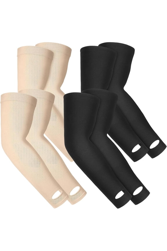 4 Pairs Protective Arm Sleeve for Thin Skin Elderly Skin Protector Sleeve Bruising Abrasions Arm Protection Sleeve(Nude, Black)