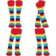4 Pairs Rainbow Striped Knee Calf Socks Colorful Striped Long Tube Stockings Knee Calf High Socks for Women Girls
