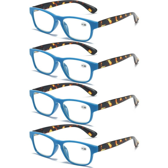 4 Pairs Reading Glasses Blue Blocking Rectangle Presbyopic Glasses Spring Hinge Readers