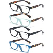 4 Pairs Reading Glasses Blue Blocking Rectangle Presbyopic Glasses Spring Hinge Readers