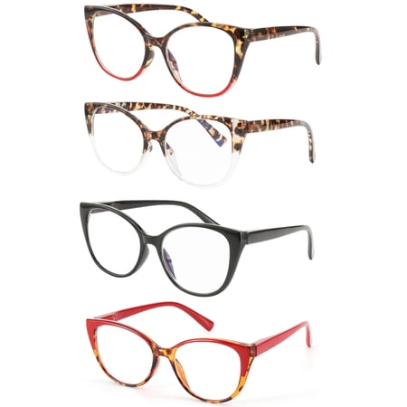 4 Pairs Reading Glasses Blue Light Blocking Cat Eye for Womens Readers