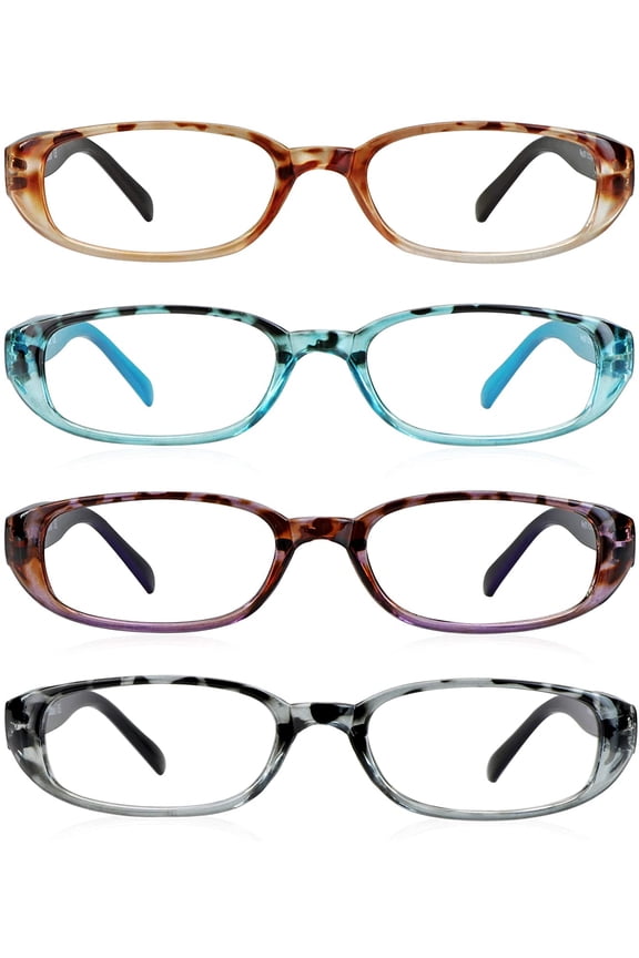 4 Pairs Reading Glasses, Blue Light Blocking Glasses, Computer Reading Glasses for Women and Men, Fashion Rectangle Eyewear Frame(4 Colors, +1.25 Magnification)