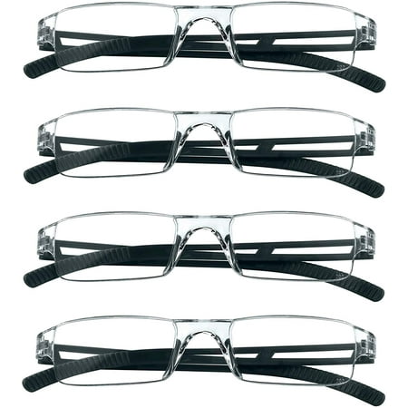4 Pairs Reading Glasses, Blue Light Blocking Glasses, Computer Reading Glasses for Women and Men, Fashion Rectangle Eyewear Frame(4 Black, +2.00 Magnification)