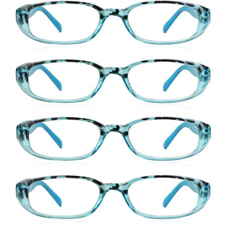 4 Pairs Reading Glasses, Blue Light Blocking Glasses, Computer Reading Glasses for Women and Men, Fashion Rectangle Eyewear Frame(4 Blue, +2.00 Magnification)