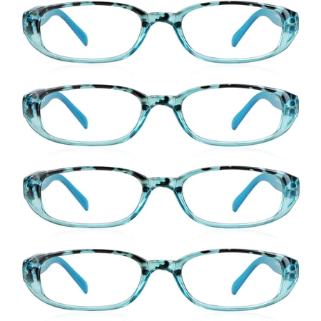 4 Pairs Reading Glasses, Blue Light Blocking Glasses, Computer Reading Glasses for Women and Men, Fashion Rectangle Eyewear Frame(4 Blue, +2.25 Magnification)