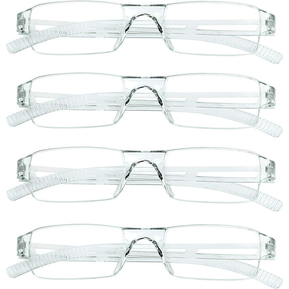 4 Pairs Reading Glasses, Blue Light Blocking Glasses, Computer Reading Glasses for Women and Men, Fashion Rectangle Eyewear Frame(4 Clear, +3.00 Magnification)