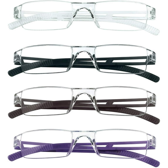 4 Pairs Reading Glasses, Blue Light Blocking Glasses, Computer Reading Glasses for Women and Men, Fashion Rectangle Eyewear Frame(4 Colors, +1.25 Magnification)