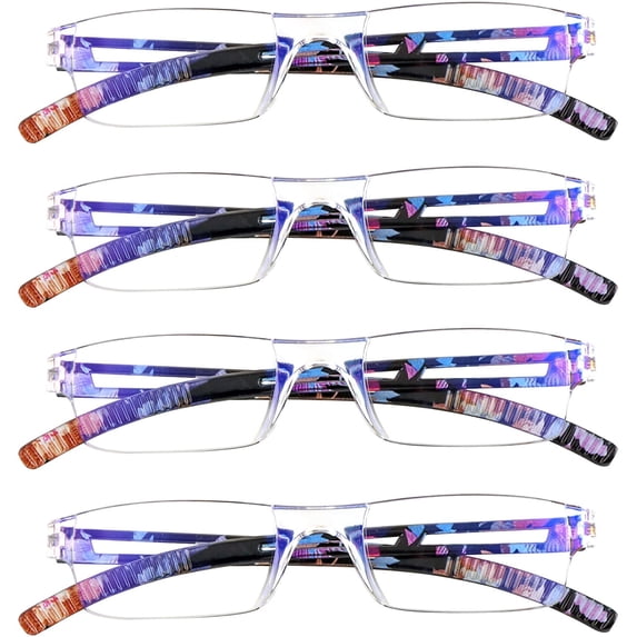 4 Pairs Reading Glasses, Blue Light Blocking Computer Glasses for Women and Men, Fashion Rectangle Eyewear Frame(4 Pinkfloral, +1.75 Magnification)