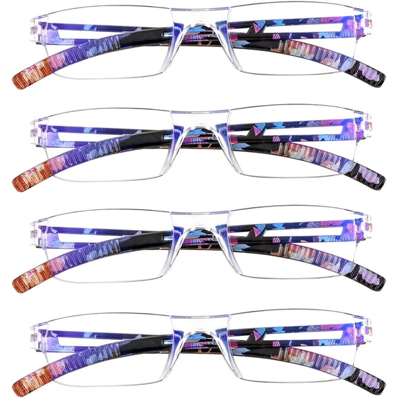 4 Pairs Reading Glasses, Blue Light Blocking Computer Glasses for Women and Men, Fashion Rectangle Eyewear Frame(4 Pinkfloral, +1.75 Magnification)