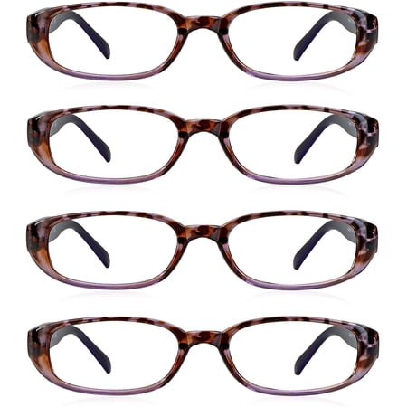 4 Pairs Reading Glasses, Blue Light Blocking Glasses, Computer Reading Glasses for Women and Men, Fashion Rectangle Eyewear Frame(4 Purple, +1.25 Magnification)