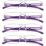 4 Pairs Reading Glasses, Blue Light Blocking Computer Glasses for Women and Men, Fashion Rectangle Eyewear Frame4 Purple, +2.75 Magnification