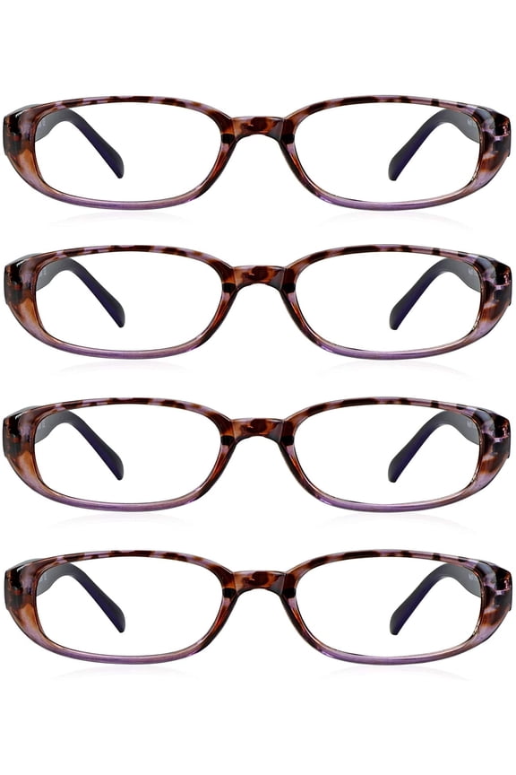 4 Pairs Reading Glasses, Blue Light Blocking Glasses, Computer Reading Glasses for Women and Men, Fashion Rectangle Eyewear Frame(4 Purple, +3.00 Magnification)