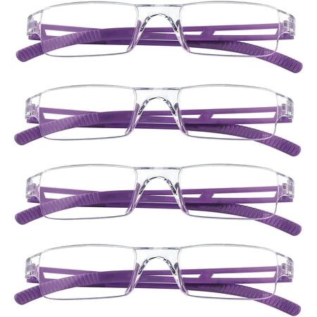 4 Pairs Reading Glasses, Blue Light Blocking Computer Glasses for Women and Men, Fashion Rectangle Eyewear Frame(4 Purple, +3.25 Magnification)