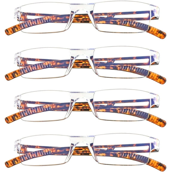 4 Pairs Reading Glasses, Blue Light Blocking Glasses, Computer Reading Glasses for Women and Men, Fashion Rectangle Eyewear Frame(4 Tortoise, +1.25 Magnification)