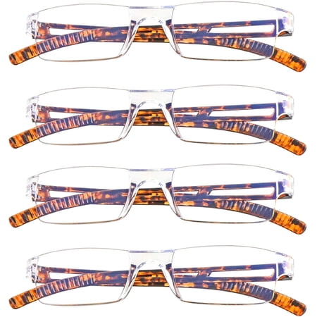 4 Pairs Reading Glasses, Blue Light Blocking Glasses, Computer Reading Glasses for Women and Men, Fashion Rectangle Eyewear Frame(4 Tortoise, +2.25 Magnification)