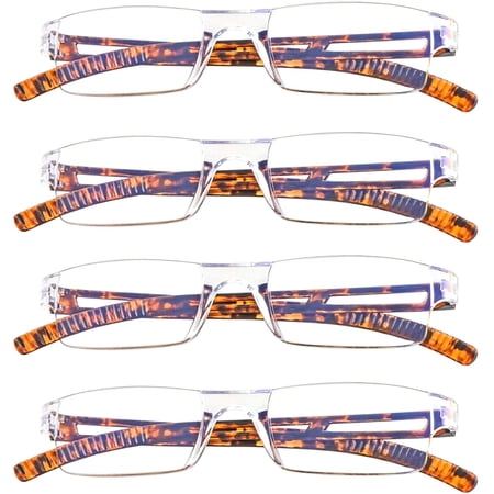 4 Pairs Reading Glasses, Blue Light Blocking Glasses, Computer Reading Glasses for Women and Men, Fashion Rectangle Eyewear Frame(4 Tortoise, +3.75 Magnification)