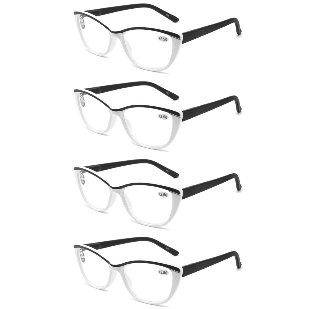 4 Pairs Reading Glasses Spring Hinges Readers Cat Eye For Womens