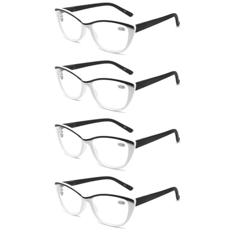 4 Pairs Reading Glasses Spring Hinges Readers Cat Eye For Womens