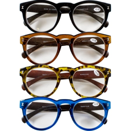 4 Pairs Reading Glasses for Men Women Round Horn Oversize Blocking Power Oval Reader Eyeglasses 2.25