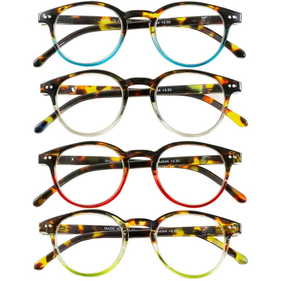 4 Pairs Reading Glasses for Men Women Spring Hinge Round Horn Power Oval Reader Eyeglasses 2.25