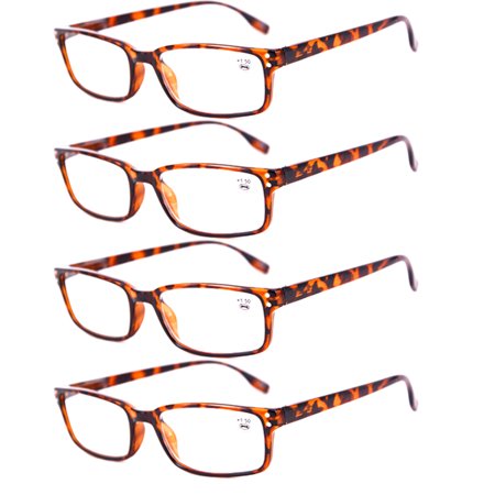 4 Pairs Rectangular Reading Glasses Spring Hinges +1.0~3.5 Readers