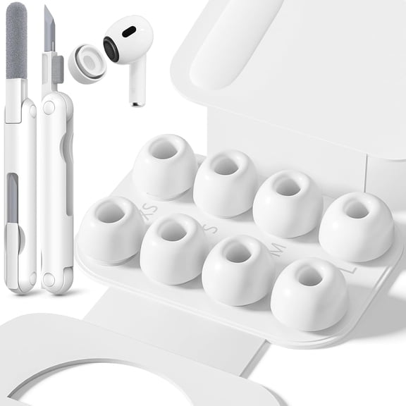 4 Pairs Replacement Ear Tips for AirPods Pro 2nd/1st (White) | with Noise Reduction Hole & Built-in dust Guard Screen,Silicone,with Portable Storage Box & Cleaner Pen,4 Size (XS/S/M/L)