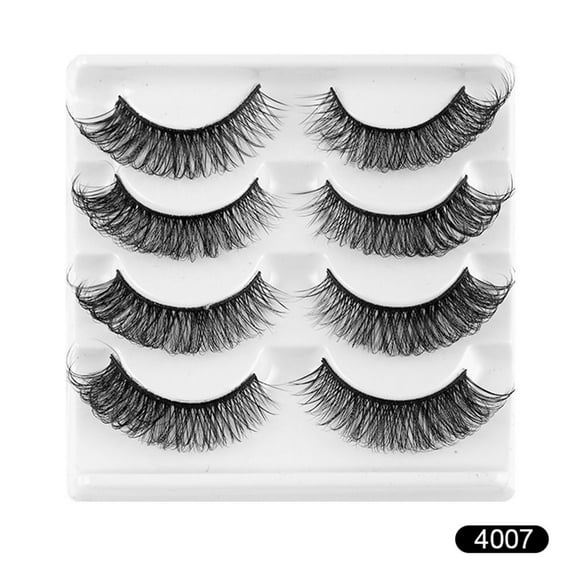 4 Pairs Reusable Faux Mink Lashes Looks Like Eyelash Extension D Curl Russian Strip Lashes Fake Eyelashes False Eyelashes 4007