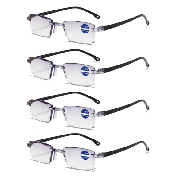 4 Pairs Rimless Blue Light Blocking Reading Glasses Diamond Cut Edge Readers for Men +3.00