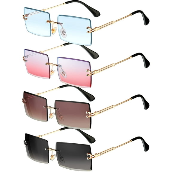 4 Pairs Rimless Rectangle Sunglasses Frameless Square Glasses Vintage Transparent Eyewear for Women Men
