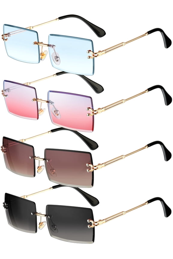 4 Pairs Rimless Rectangle Sunglasses Frameless Square Glasses Vintage Transparent Eyewear for Women Men