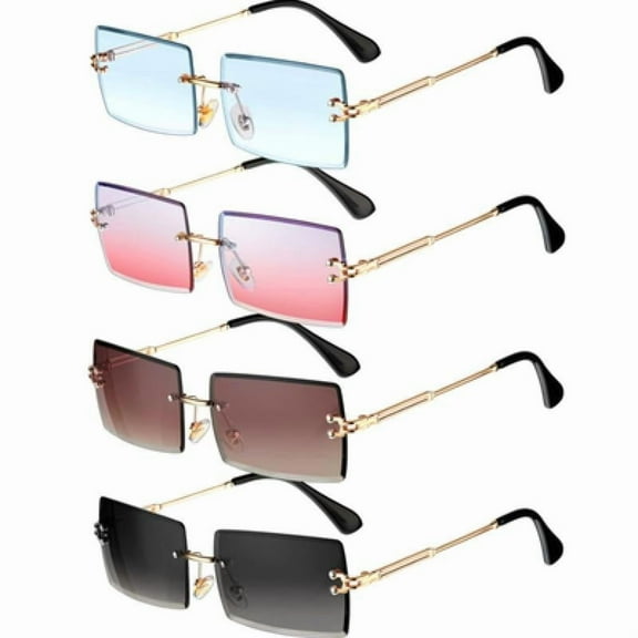 4 Pairs Rimless Rectangle Sunglasses Frameless Square Glasses Vintage Transparent Eyewear for Women Men