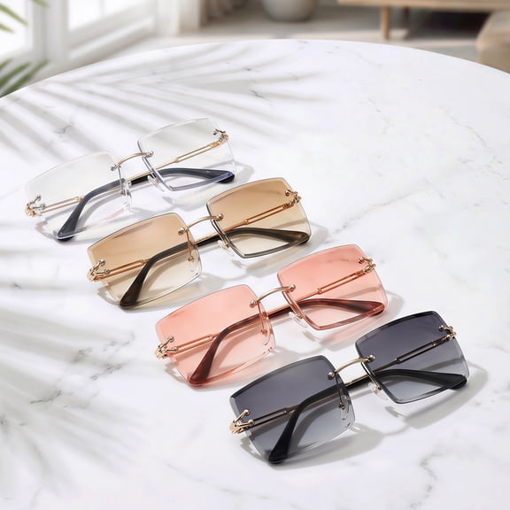4 Pairs Rimless Sunglasses Women Men Rectangle Frame UV400 Lens Fashion Accessory for Outdoor