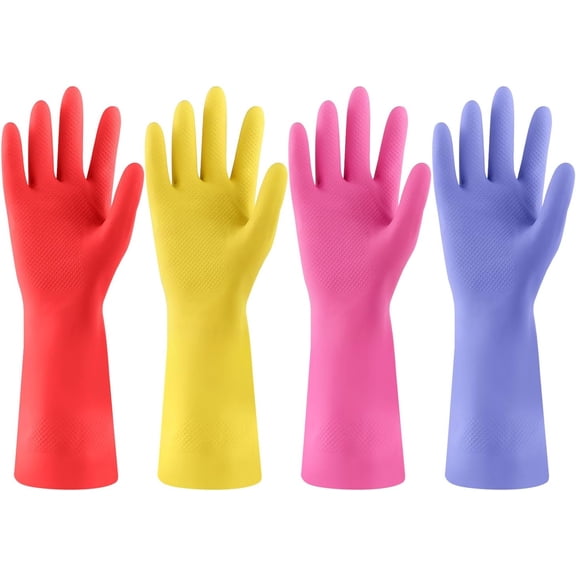 4 Pairs Rubber dishwashing gloves, Kitchen gloves for washing dishes, Household Reusable XL Blue+Pink+Yellow+Red