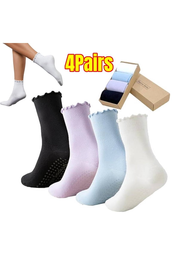 4 Pairs Ruffle Yoga Socks for Women,Cute Frilly Non-Slip Grips Socks for Pilates,Fitness,Hospital,Pregnant