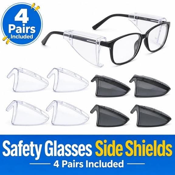 4 Pairs Safety Glasses Side Shields, Slip-On Glasses Side Shields, Fits Most Small & Medium Eyeglasses